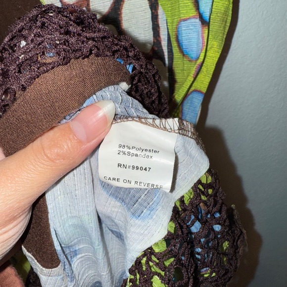 Fleur de Lis Babydoll Dress Y2K Vintage Butterfly Print Mesh Sleeve Trim Medium - Picture 6 of 11